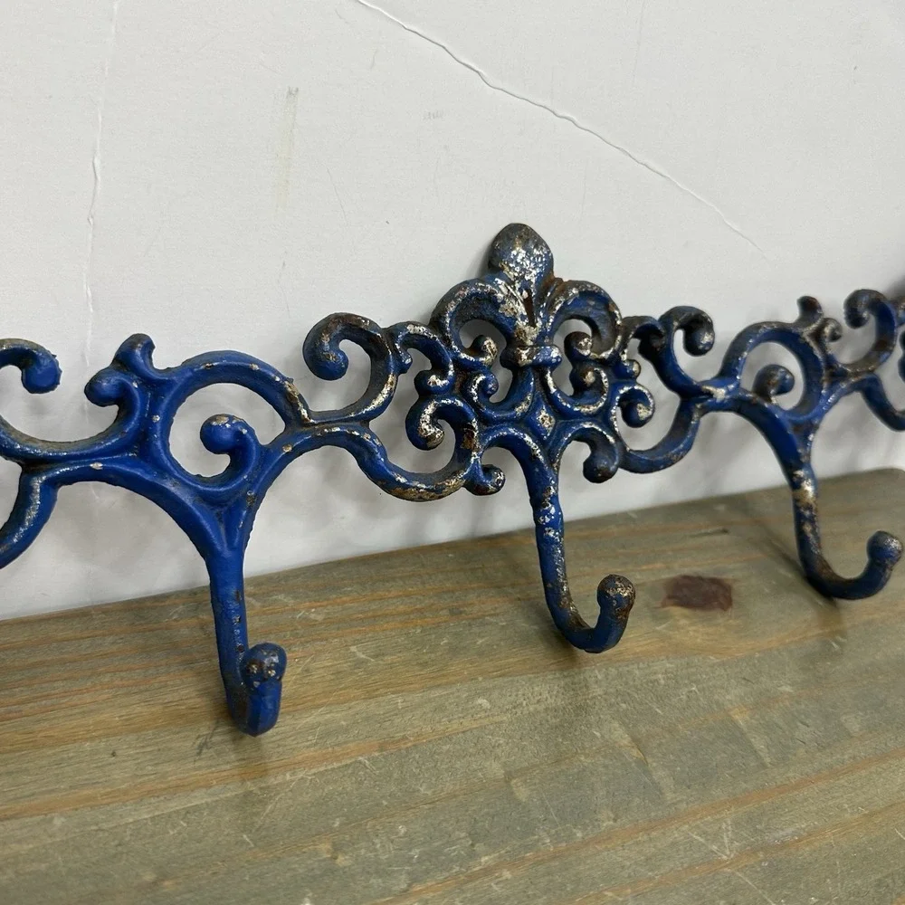 Vintage Rustic Cast Iron Scroll Victorian Wall Mount Coat Towel Hooks 5 Hooks